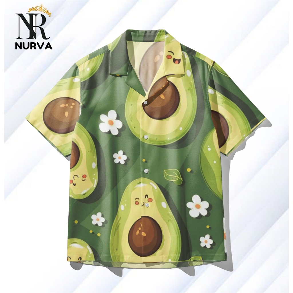NURVA Kemeja Full Print Pria Wanita  Motif Buah Alpukat Avocado/Alpukat Kartun Cute – Kemeja Hawai C