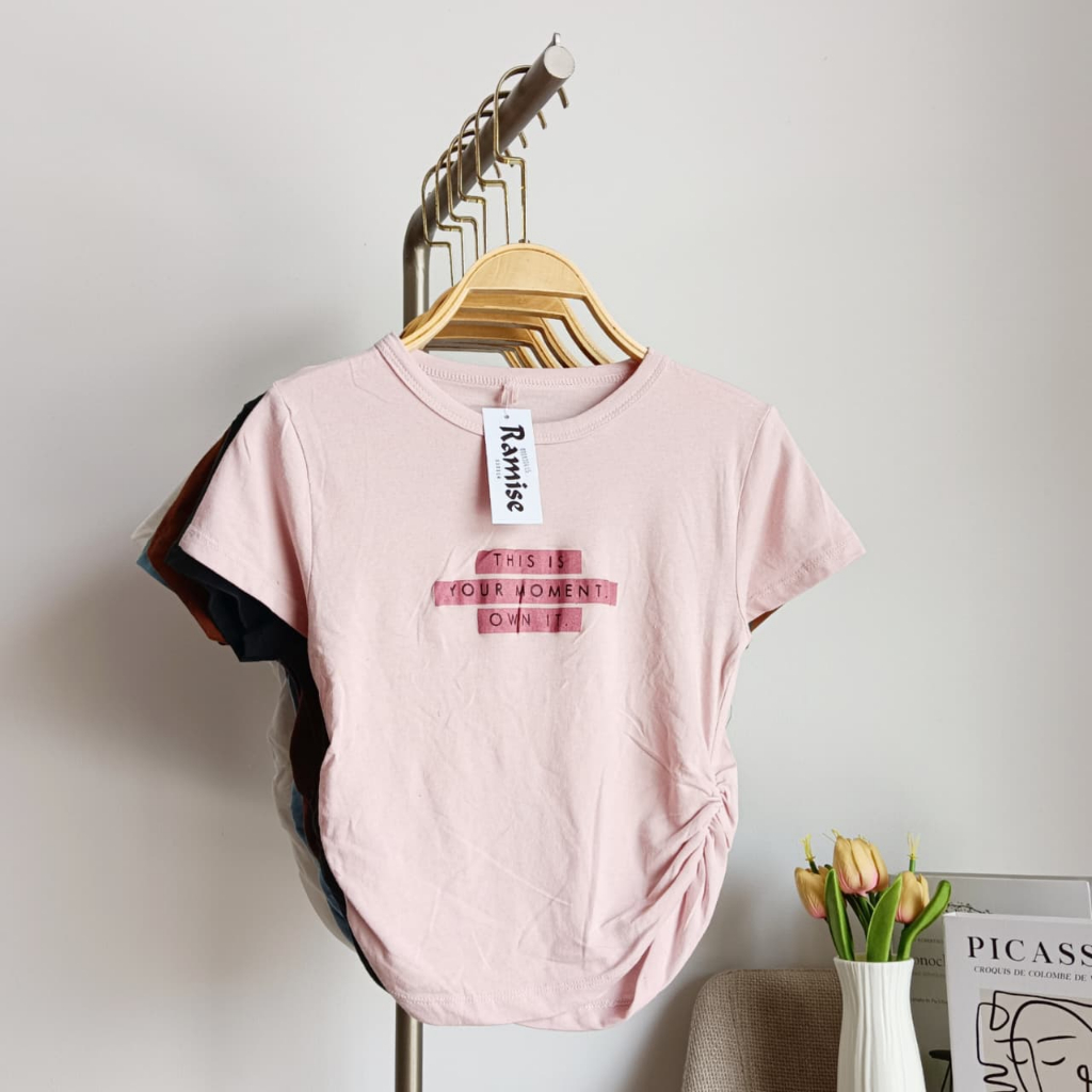 Kaos CropTop Wanita Sablon / Atasan Serut Samping / Atasan Wanita Kekinian / RAMISE
