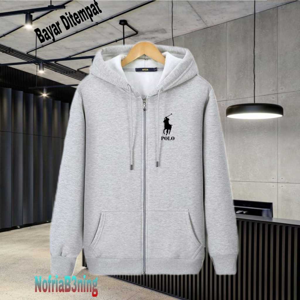 (COD) Jaket Resleting Distro Logo Polo Text Hitam Jaket Pria Wanita Terkeren Jaket Denim Distro Katu