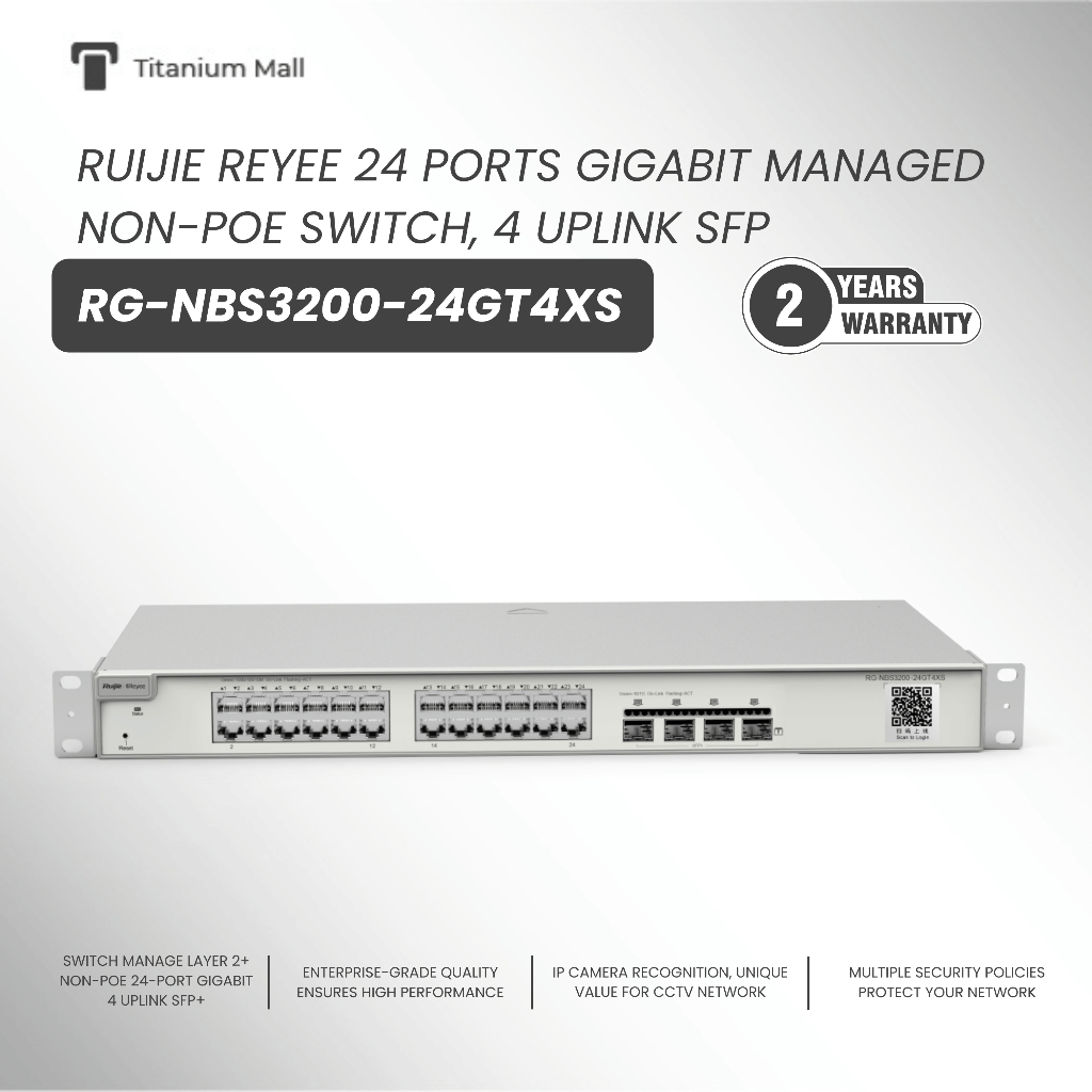 RUIJIE RG-NBS5200-24GT4XS Switch Managed 24 Port Gigabit dan 4 Port SFP+ Ideal untuk Kantor