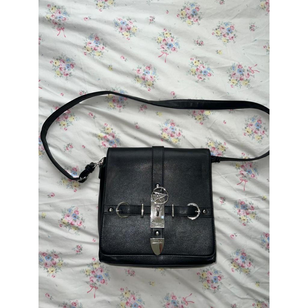 KILLSTAR Black Leather Crossbody Purse | Regina Leather Shoulder Bag | Black Rare Tas Kulit Hitam KI