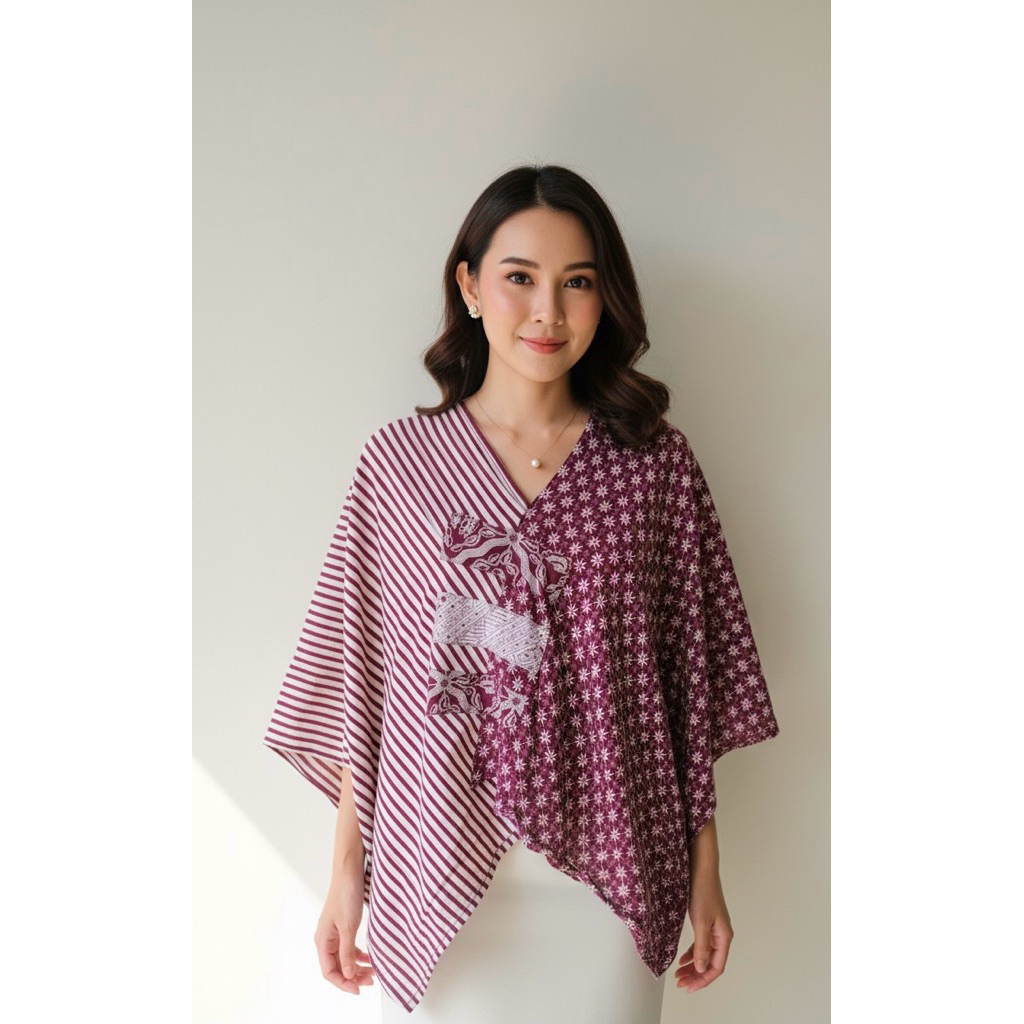 Lowo Batik Wanita Premium – Atasan Batik Kombinasi Merah, Model Kekinian, Bahan Adem Nyaman, Fashion