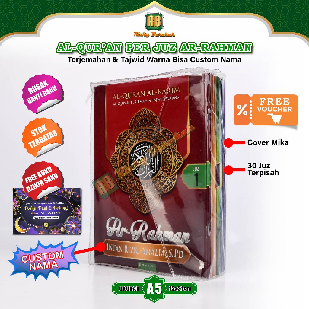 Al Quran Per Juz Custom Nama Alquran Tajwid Warna Terjemah Juz Terpisah Ukuran Besar 30 Juz A5