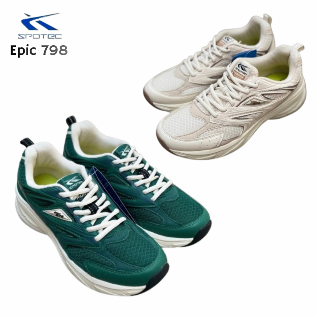 Spotec Sneakers EPIC 798 Sepatu Sneakers Pria Putih Tulang Cokelat Muda & Hijau Muda Putih Tulang