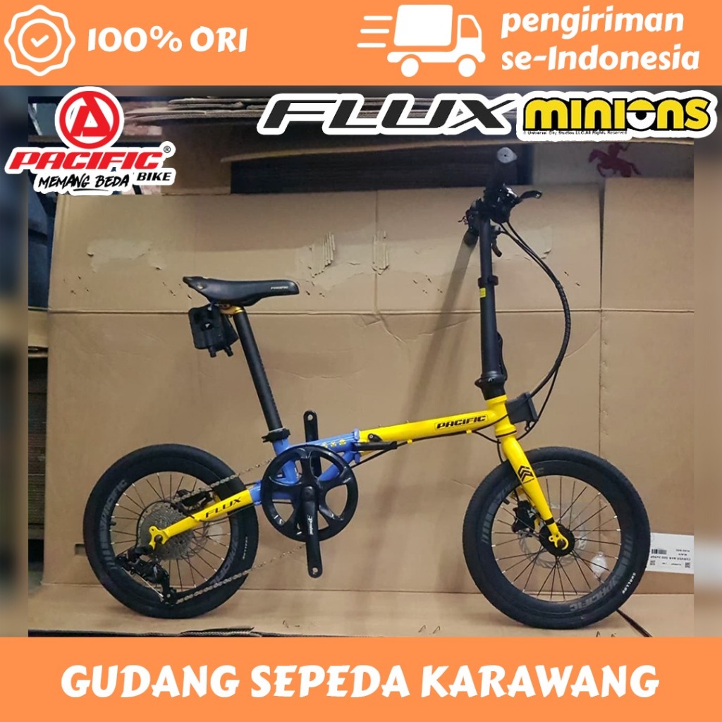 Sepeda Lipat Folding Bike 16 inch Pacific Flux Minions 10 Speed