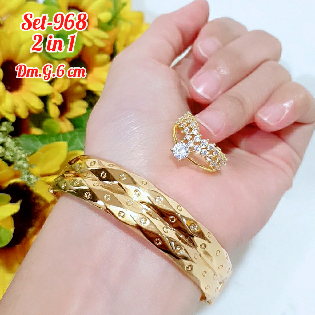 FS SET GELANG DUBAI JUMBO CINCIN PERMATA PERHIASAN DEWASA MODEL GELANG BUKAAN/SET-968