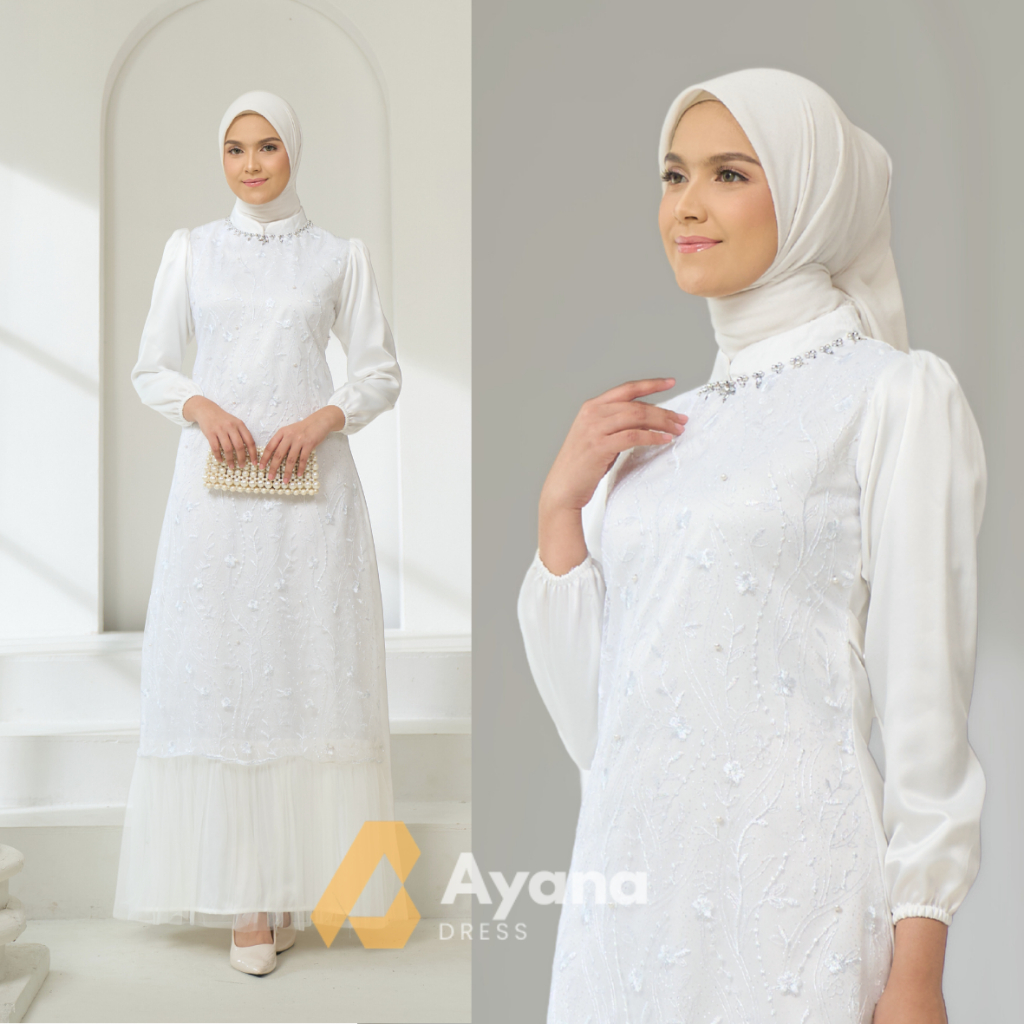 Aleeya Gamis Putih Elegan Premium Dress Luxury | Gamis Akad & Kondangan | Dress Muslim Putih Terbaru