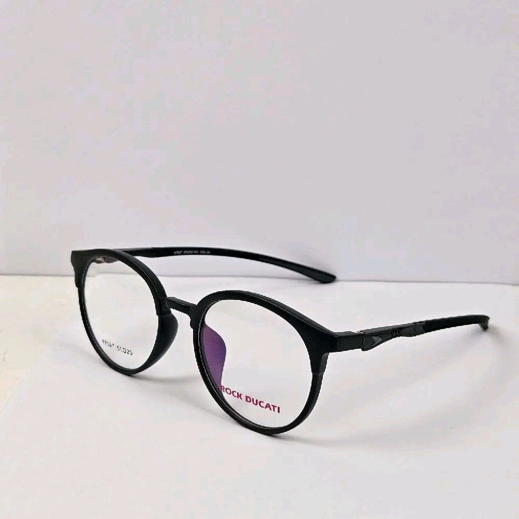 Kacamata Frame Pria Wanita ROCK DUCATI 6709T Original Bulat Ringan Flexible - Hitam Doff bisa lensa 