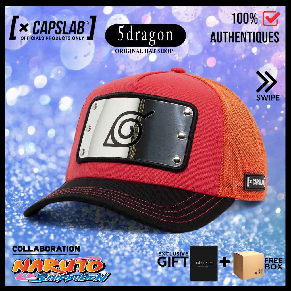 TOPI CAPSLAB ORIGINAL AFRAME TRUCKER NARUTO METAL PLATE ORANGE RED AND BLACK