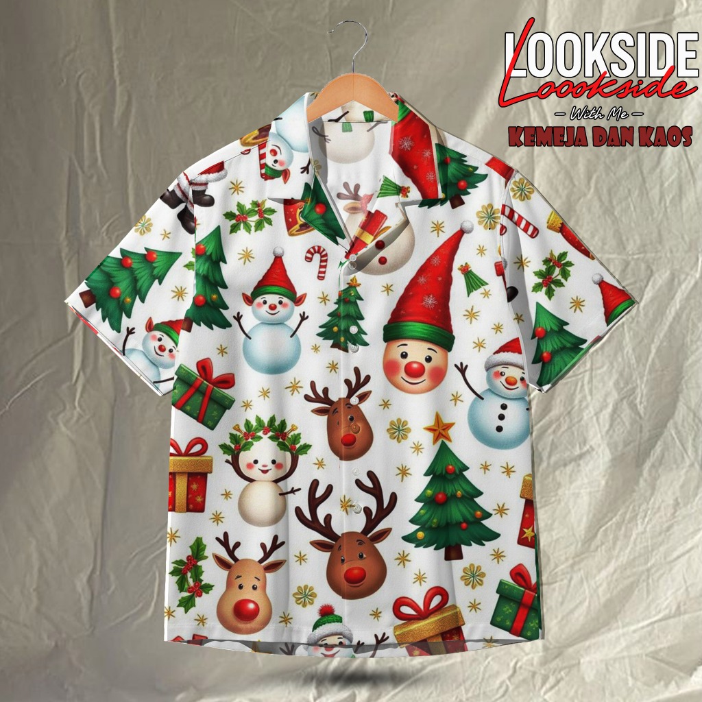 LOOKSIDE Kemeja Pesta Natal Pria – Baju Keren Motif Pohon Natal Lucu | LOK209