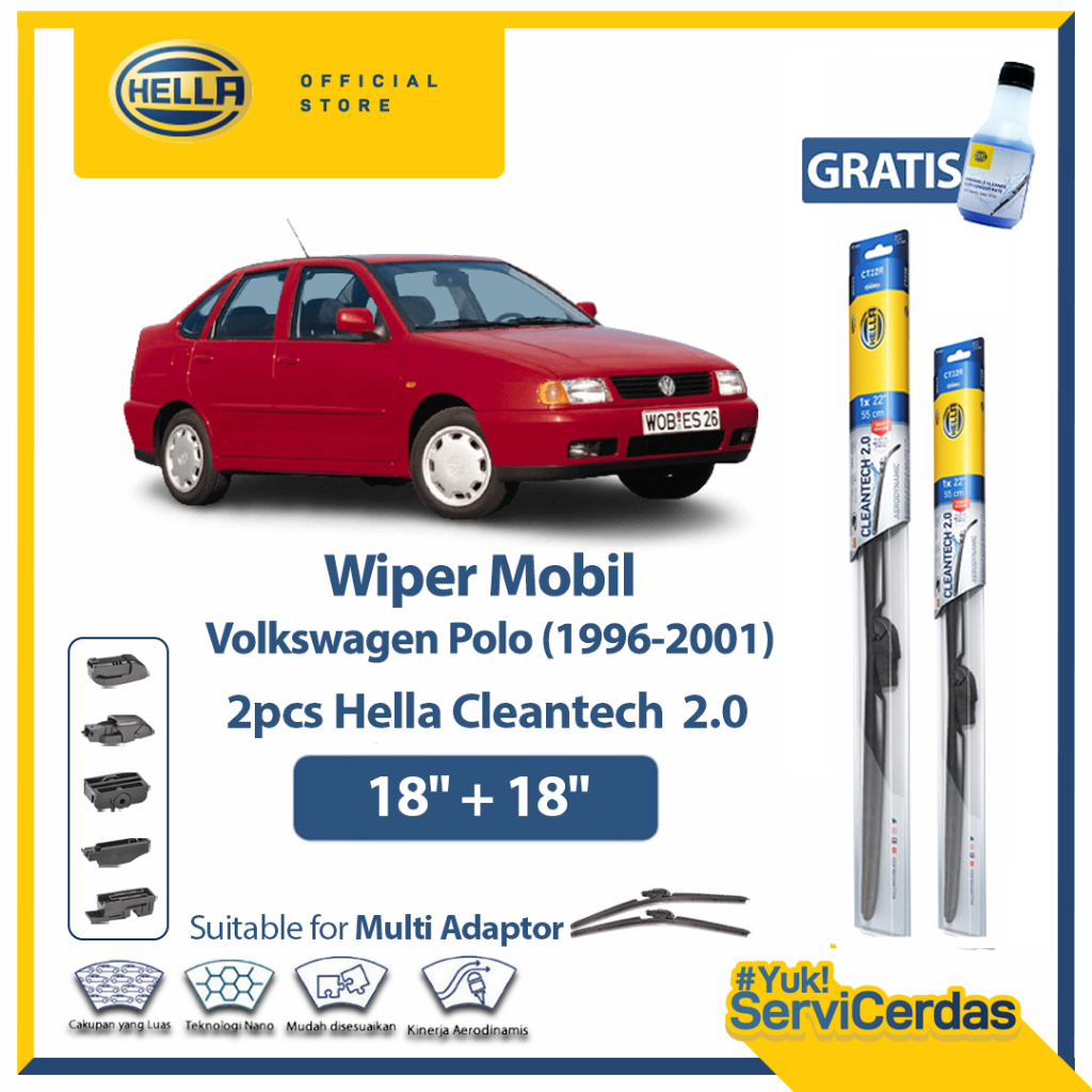 Wiper Mobil VW POLO 1996-2001 (18”+18”) - HELLA Cleantech 2.0