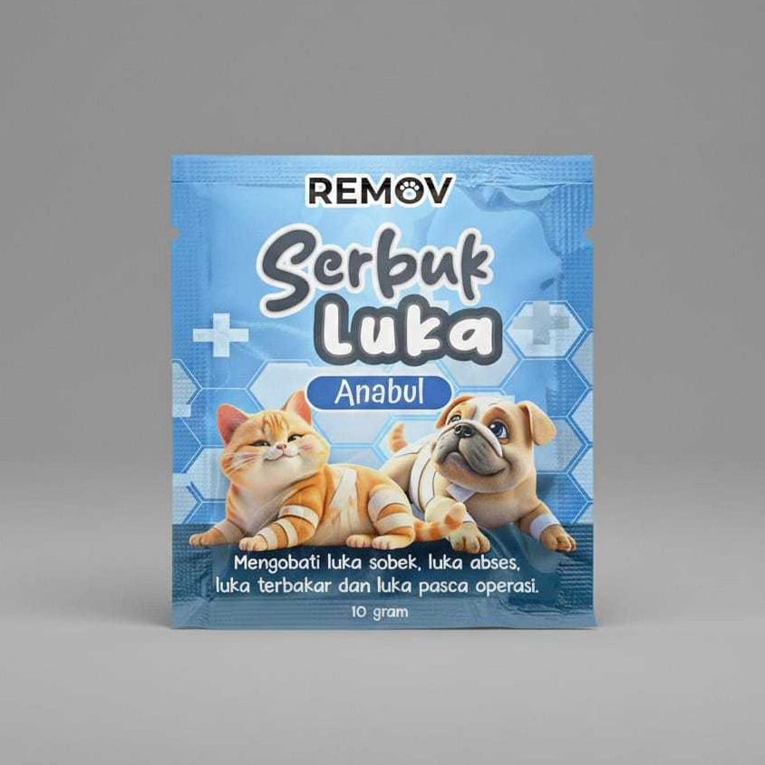 Remov Serbuk Obat Luka Luar Cakar Bernanah Pasca Operasi Antiseptik Antibiotik Kucing Anjing 10gr