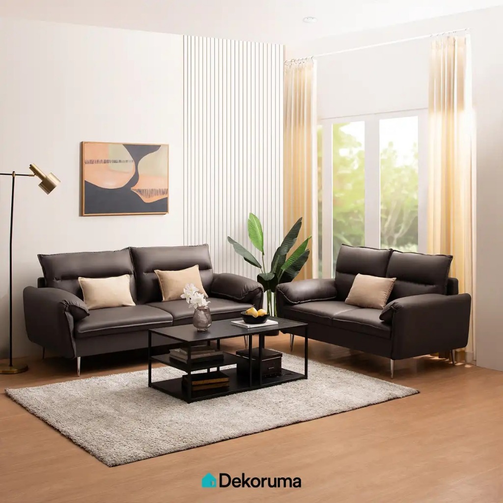 Dekoruma YOSHIO Sofa Kain / Sofa Ruang TV Kain / Sofa Cokelat Minimalis - Cokelat Tua