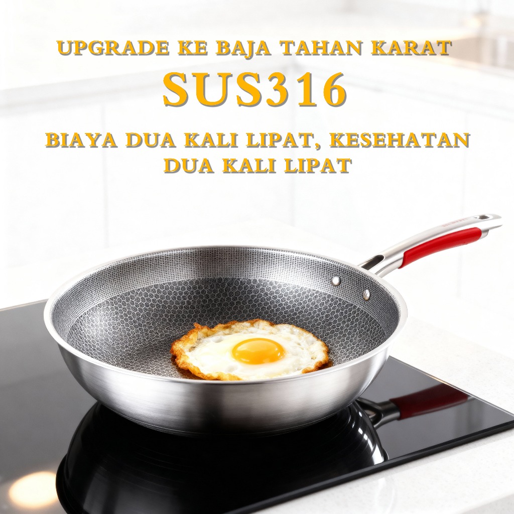 Kuali Wajan 316 Stainless Steel / Wokpan Honeycomb Anti Gores