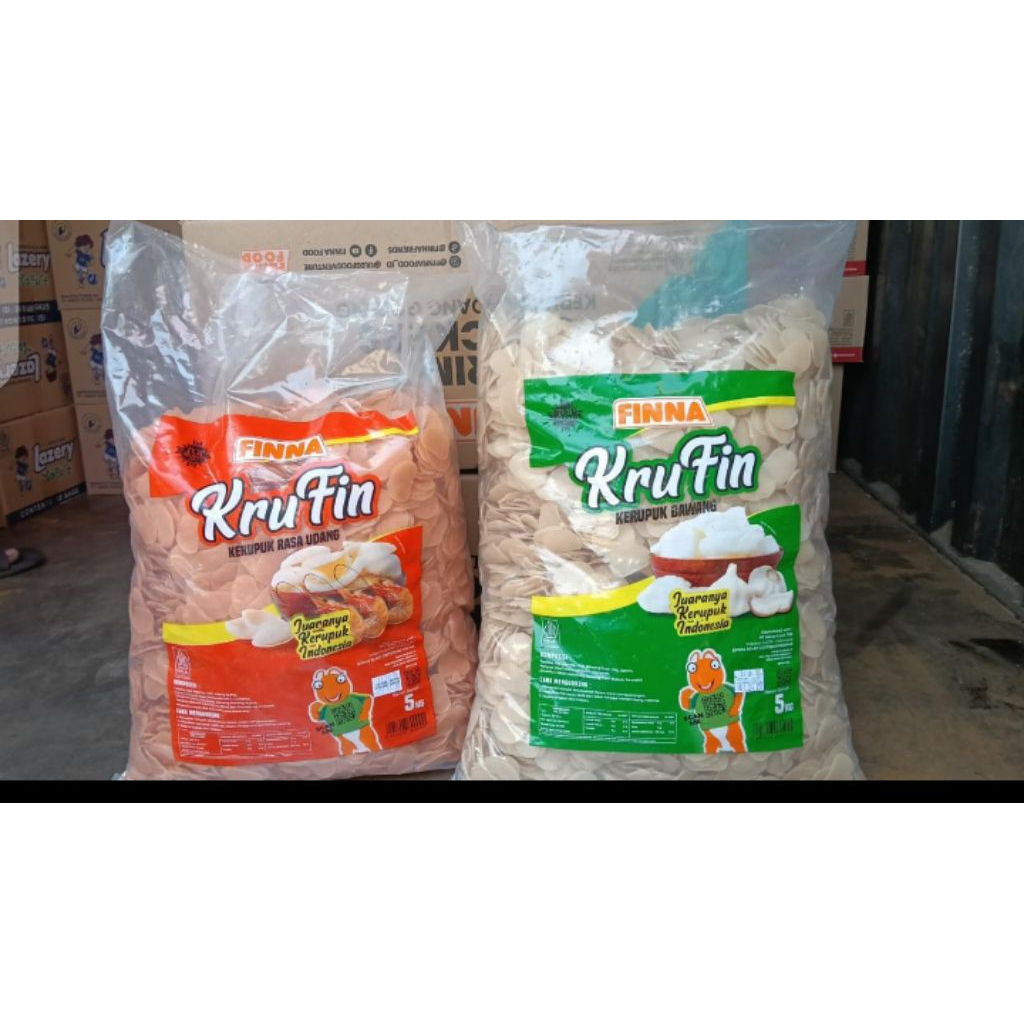 1 ball berat 5 kg kerupuk siap goreng finna krufin rasa bawang/ udang rasa enak gurih renyah pusat g