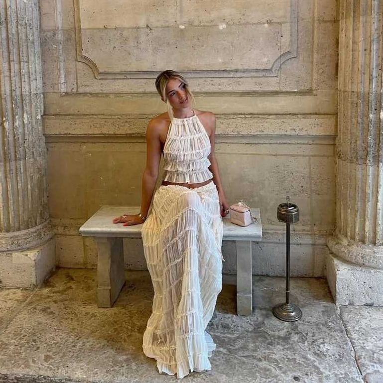 READY STOCK SAF - BREEZE set tanktop halter neck backless + maxi skirt woman premium / korean summer