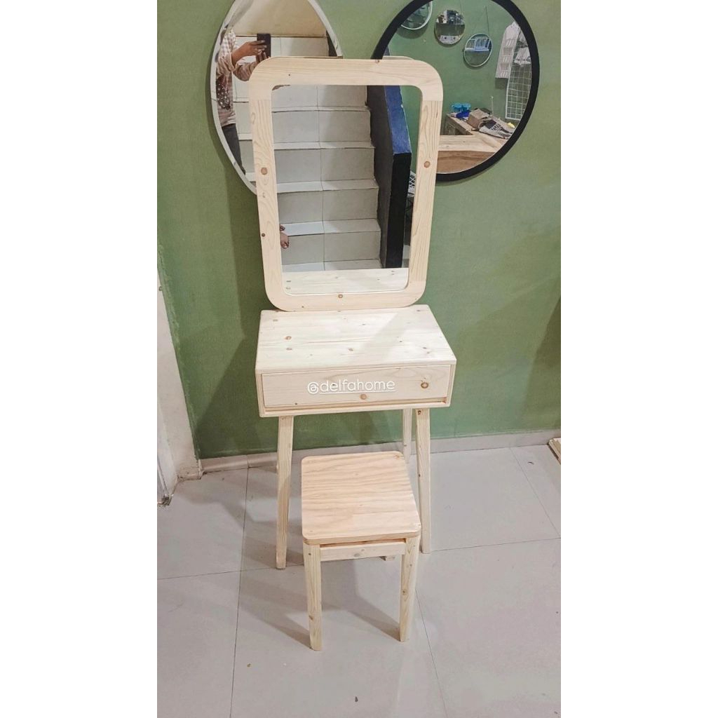 SET meja rias jati belanda 1 laci dan kursi  - MEJA RIAS - MEJA MAKEUP
