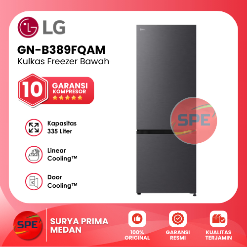 KULKAS 2 PINTU FREEZER BAWAH LG KAPASITAS 335 LITER GN-B389FQAM / GNB389FQAM GARANSI RESMI (MEDAN)
