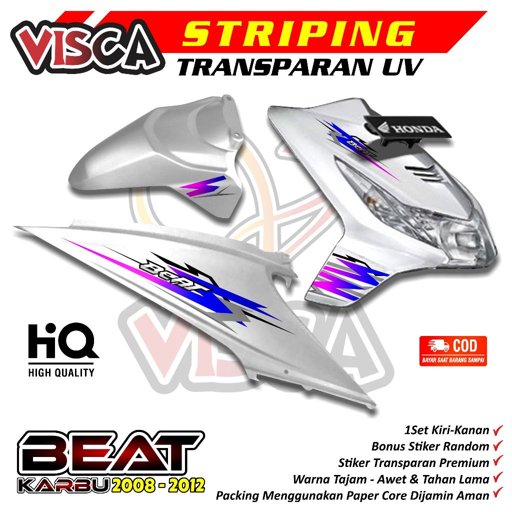Striping Transparan Beat Karbu 2008 - 2012 Desain Simpel Variasi Racing