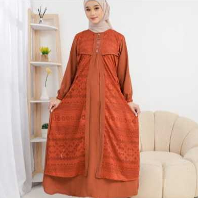 Gamis Dress Panjang Mixx Brukat Polos Lengan Panjang By AZKA Collection