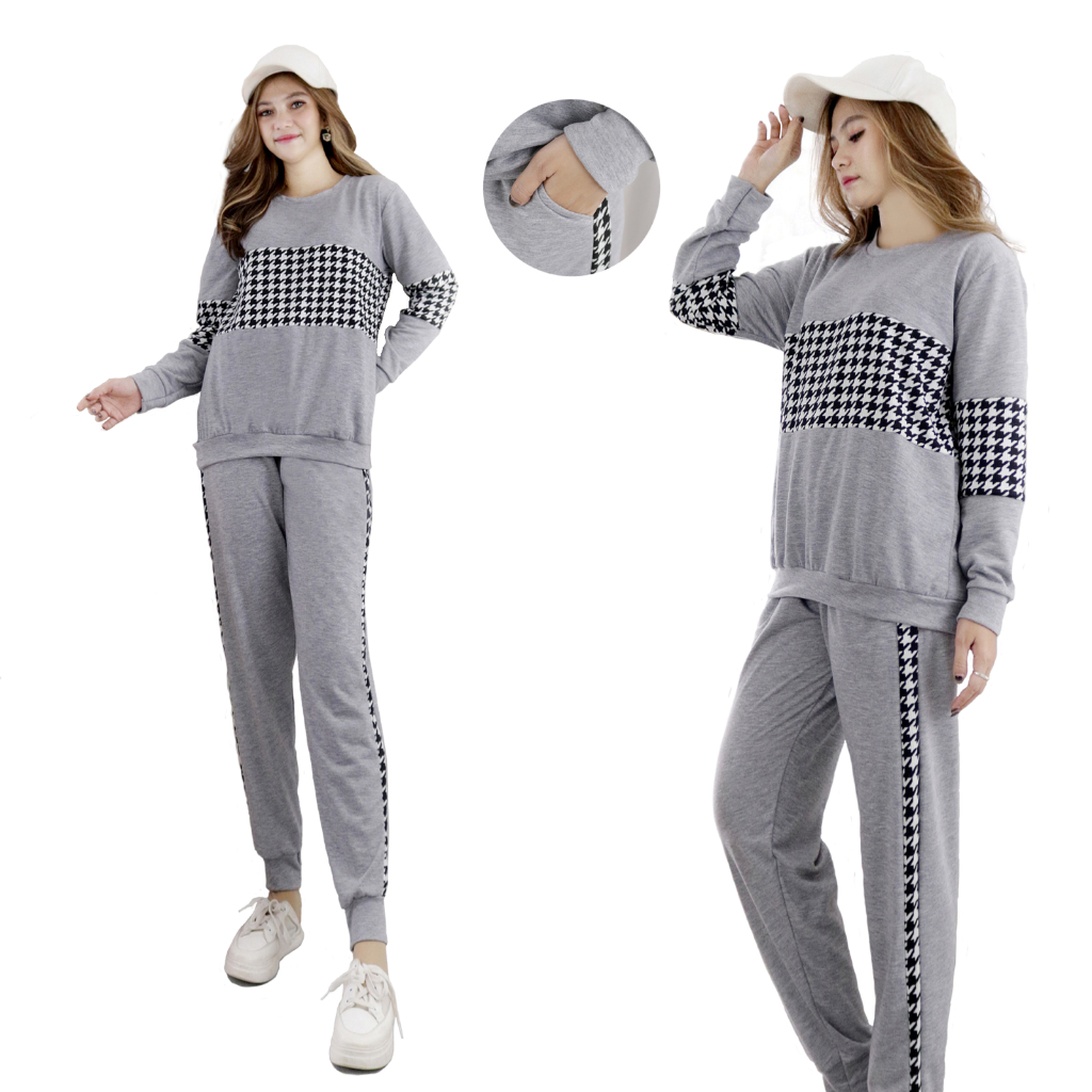 Set Nur Ella Setelan Baju Pakaian Olahraga Training Senam Wanita Lengan Panjang korea