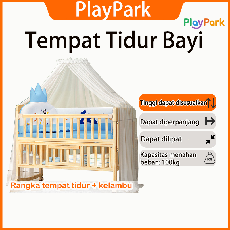 PlayPark Tempat Tidur Bayi Kayu Box Bayi Baby Box Goyang Newborn Multifungsi Lipat Tempat Tidur Bayi