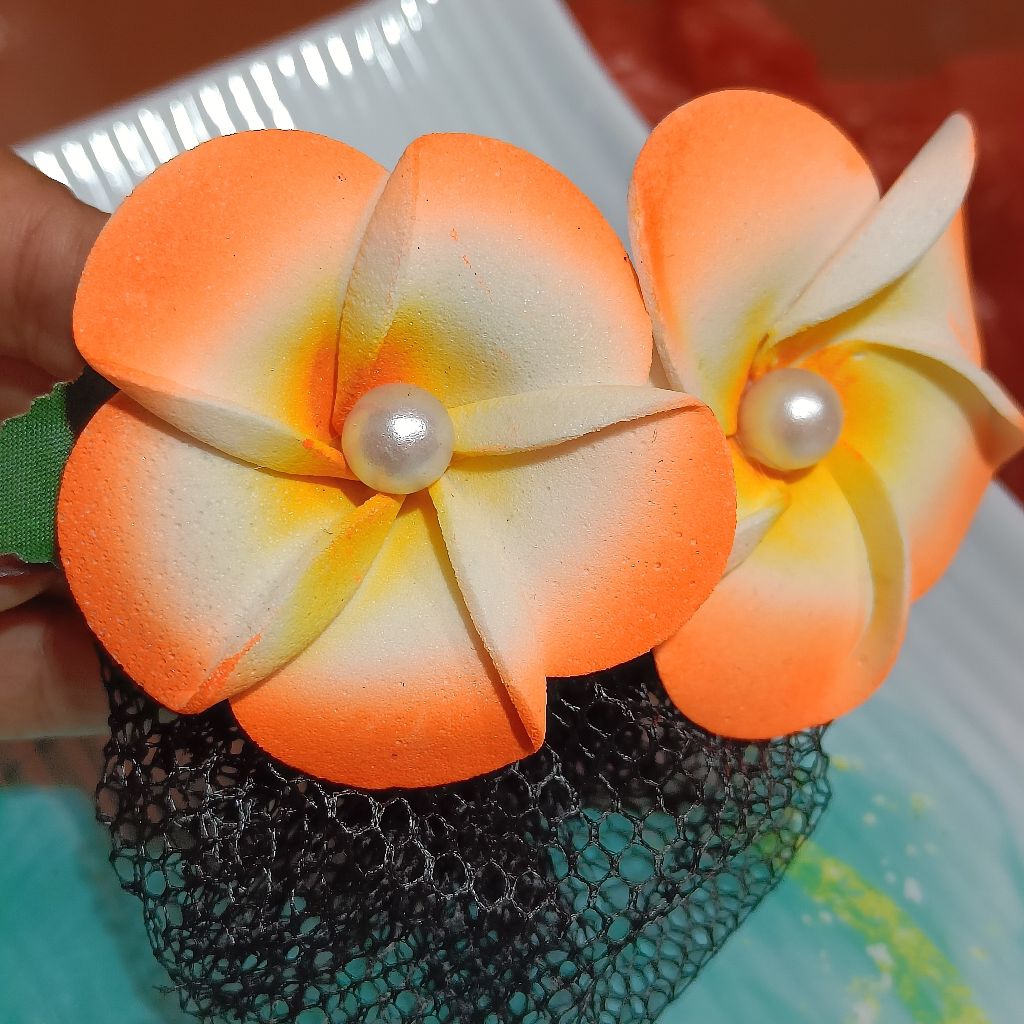 Jepit rambut arnet bunga jepun oranye / jepit rambut harnet bunga kamboja orange untuk hairdo sanggu