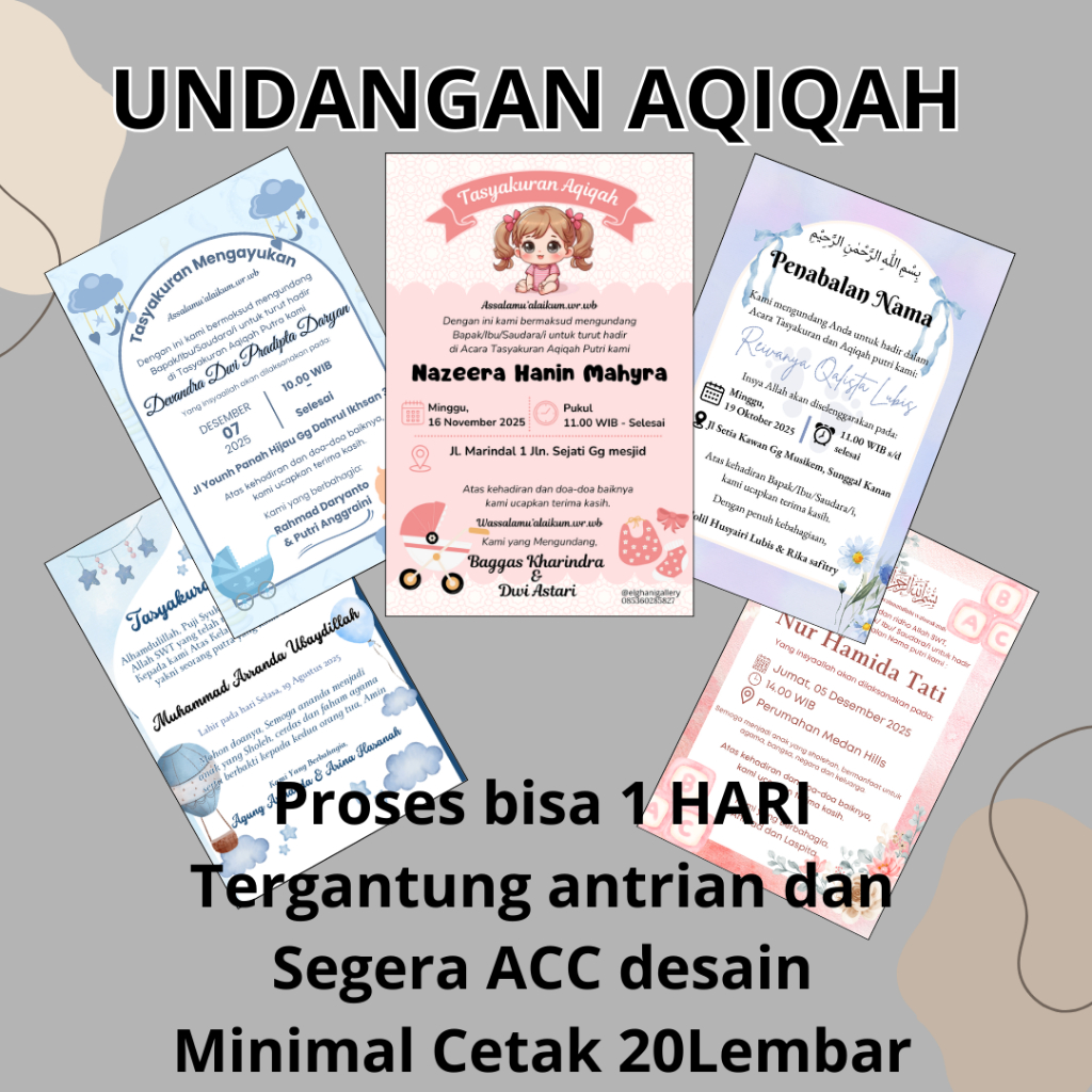Min cetak 20pc - Undangan Aqiqah - Undangan Tasyakuran - Undangan Tasyakuran Aqiqah - Kartu undangan