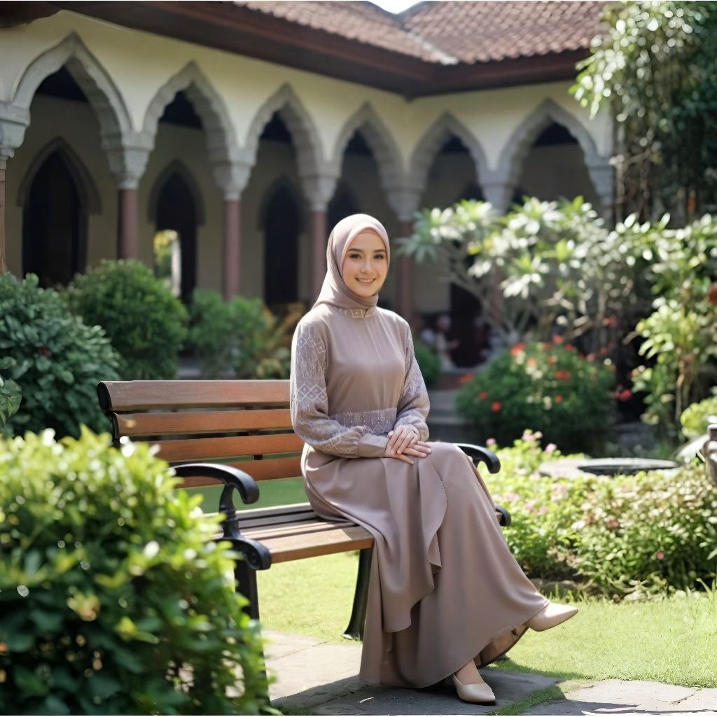 Qeela Butik - Shakia gamis dress gaun mix brokat (gamis haji dan umroh) coksu