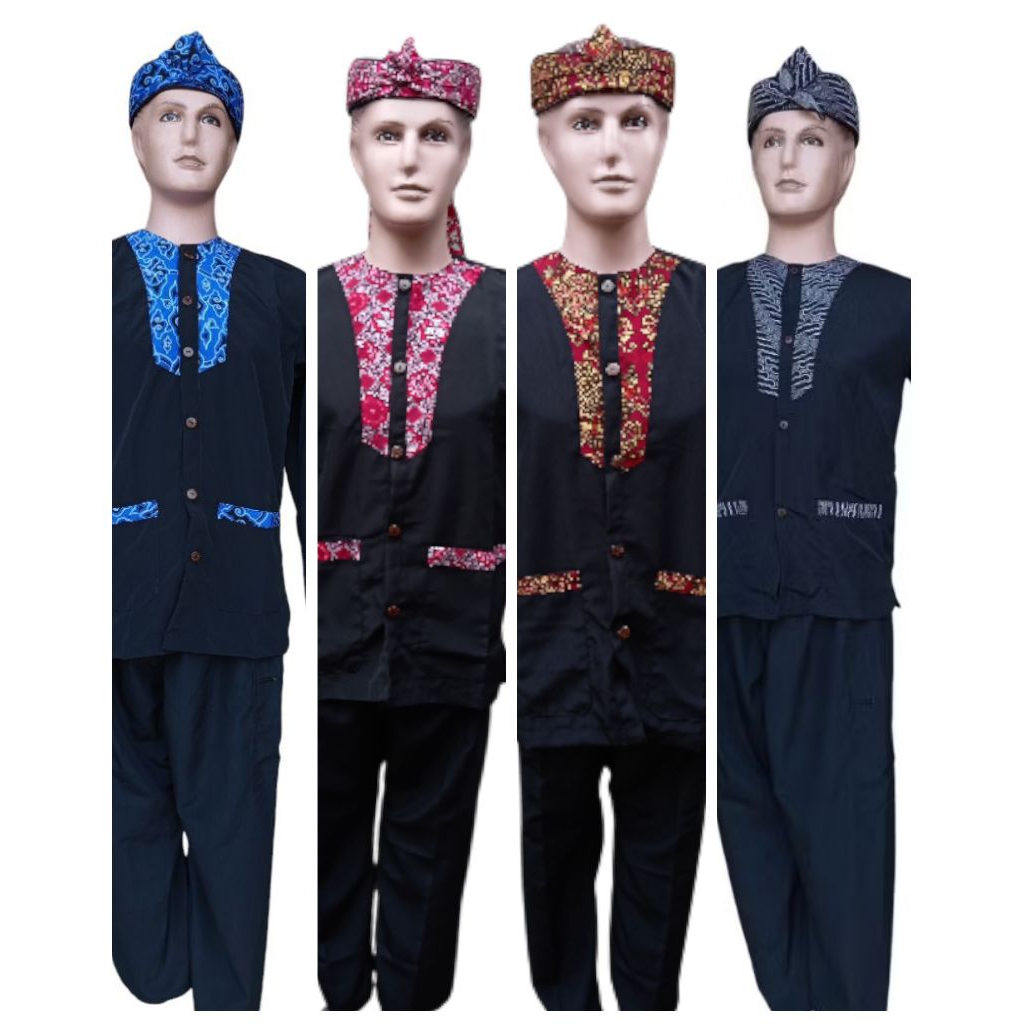 stelan baju pangsi sunda dewasa/baju pangsi batik kerah shanghai