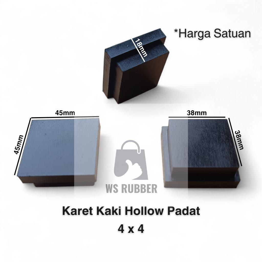 Karet Kaki Hollow 4x4 Padat / Karet Tutup Kaki Meja Kursi Rak Besi Hollow