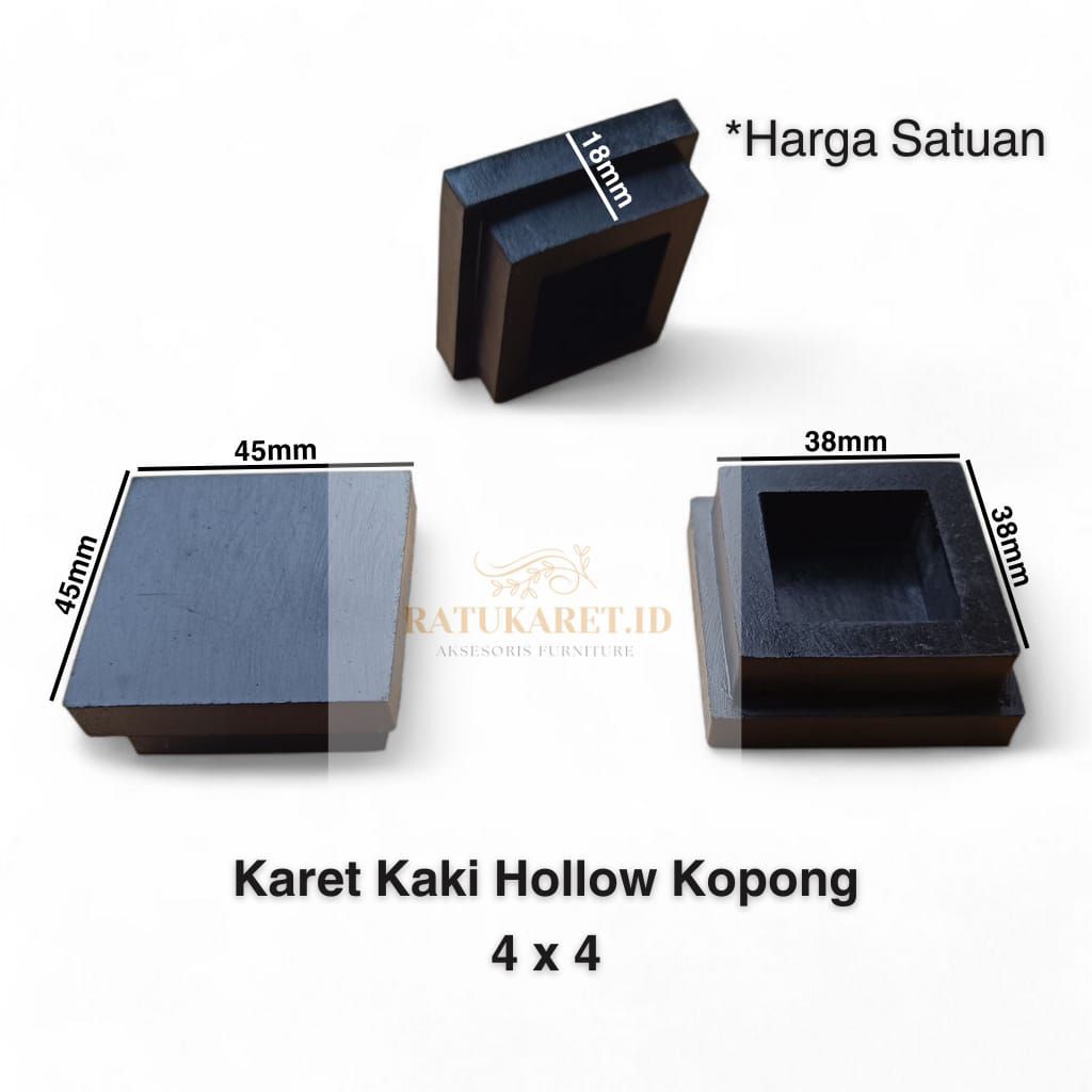 Karet Kaki Hollow 4x4 Kopong Karet Tutup Kaki Meja Kursi Rak Besi Hollow