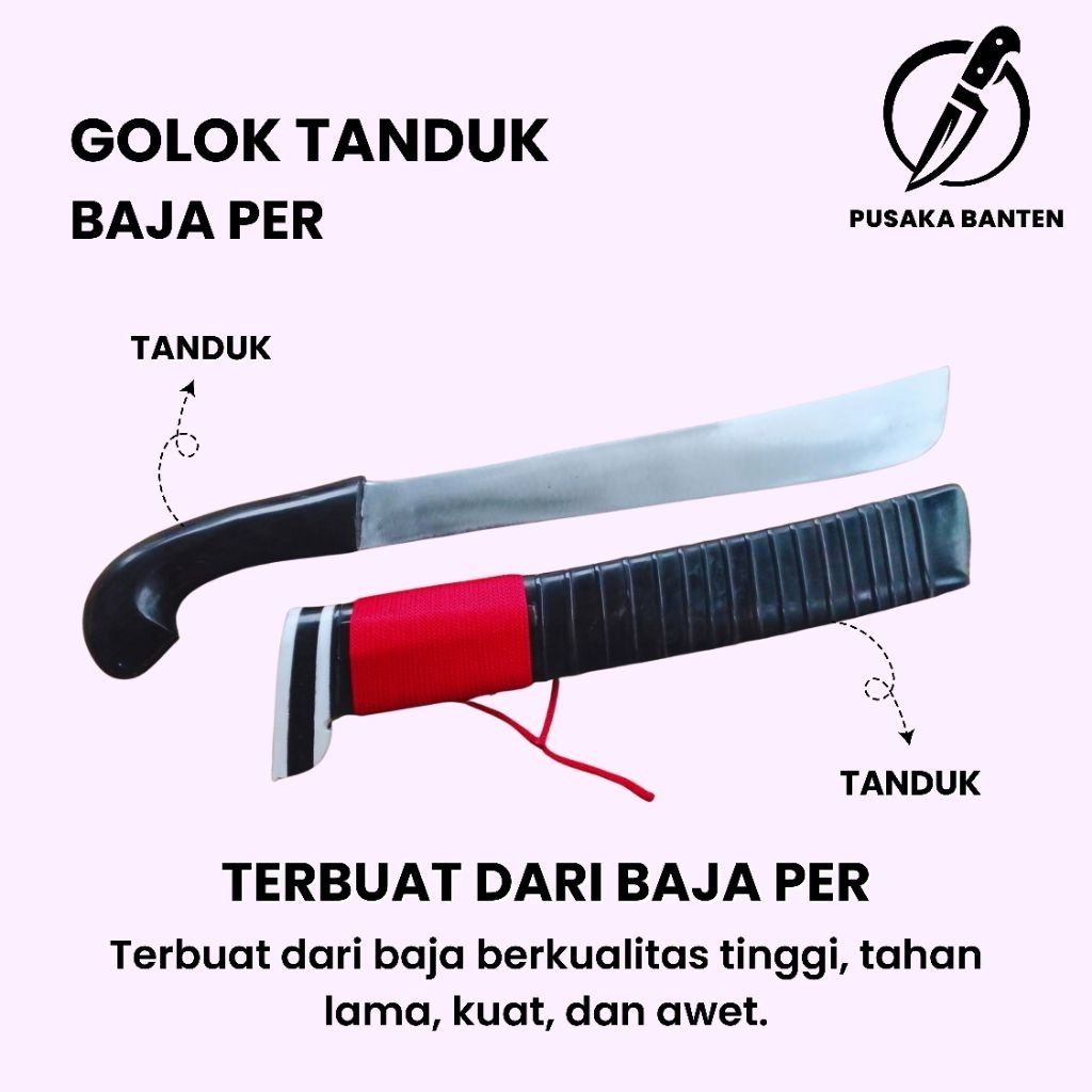 Golok Kebun Kerja Sembelih Full Tanduk Asli - Super Tajam Baja PER, Original Pusaka Banten
