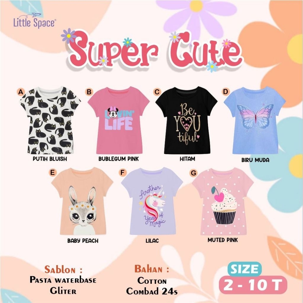 100K dapat 3 Kaos Anak Cewek Cute Series Little Space 2-10th