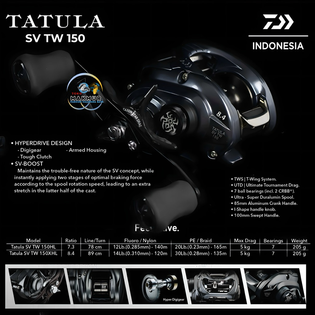 Reel DAIWA TATULA SV TW 150 XHL || Ultra  - Super Duralumin Spool || Garansi Resmi DAIWA 1 Tahun