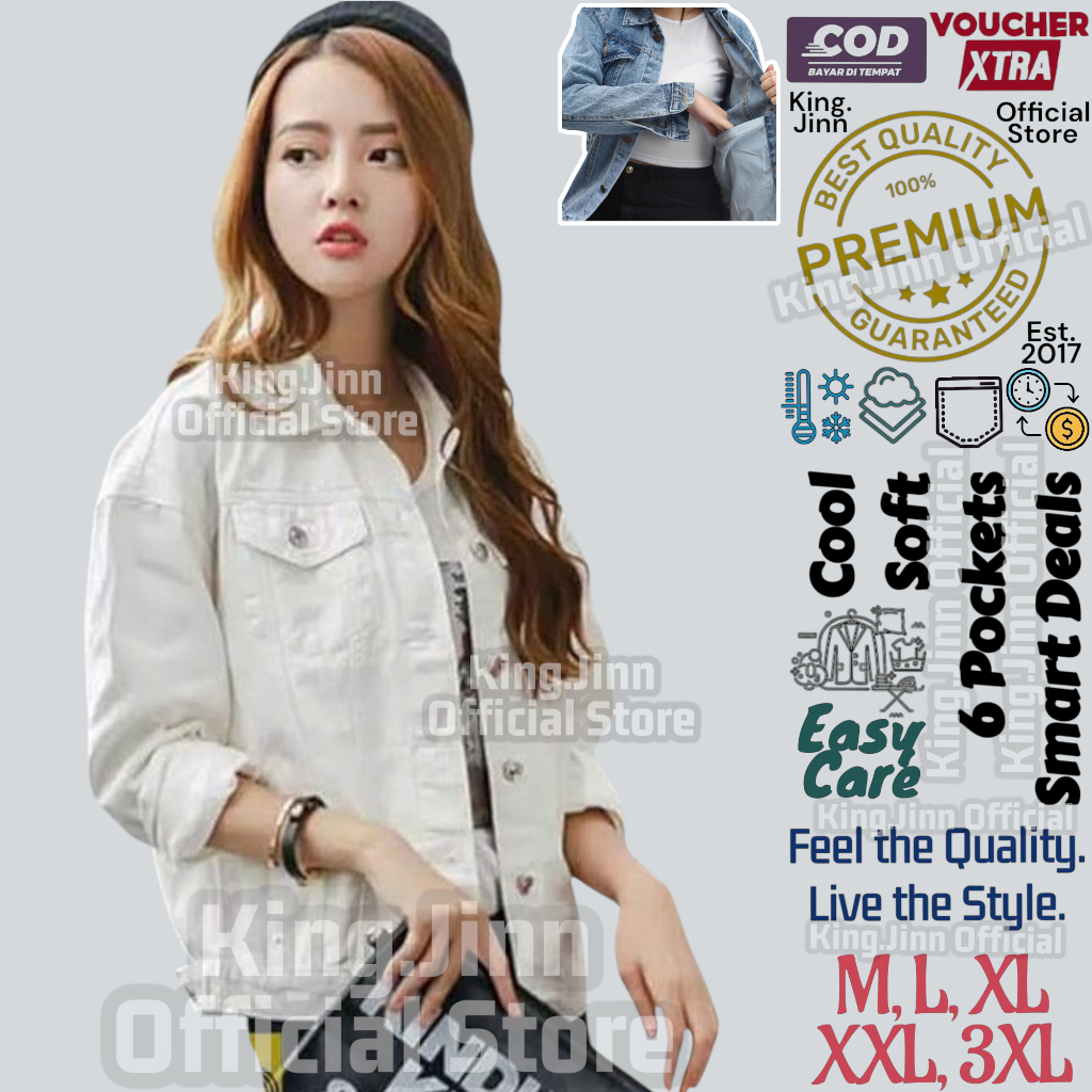 Jaket Jeans Wanita - Jaket Premium Wanita - Jaket Wanita Putih - Jaket Saku Dalam