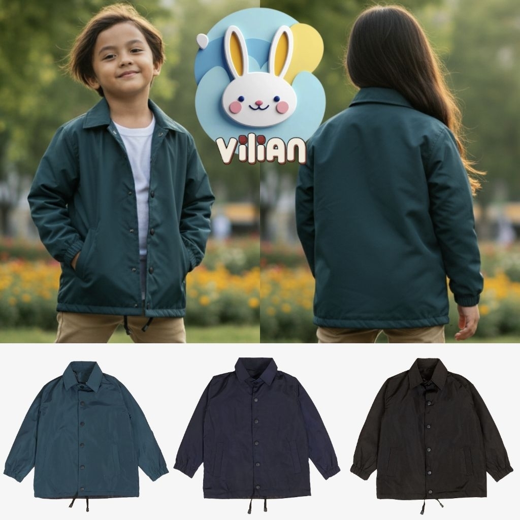 Vilian Jaket Coach Anak Premium Microfiber Anti Angin Coach Jacket Anak Laki Perempuan Saten Lembut 