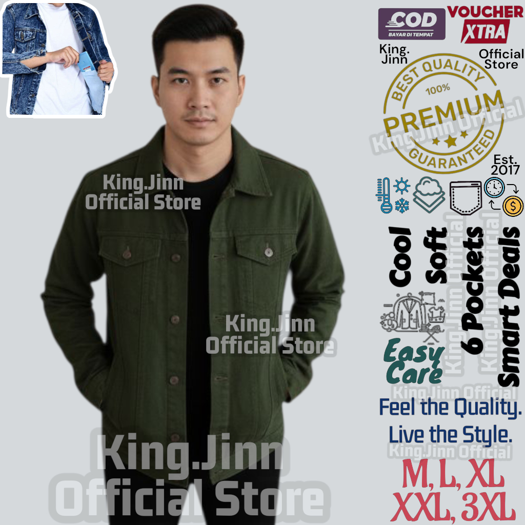 Jaket Jeans Denim Premium Pria All Size - Jumbo Oversize - Army