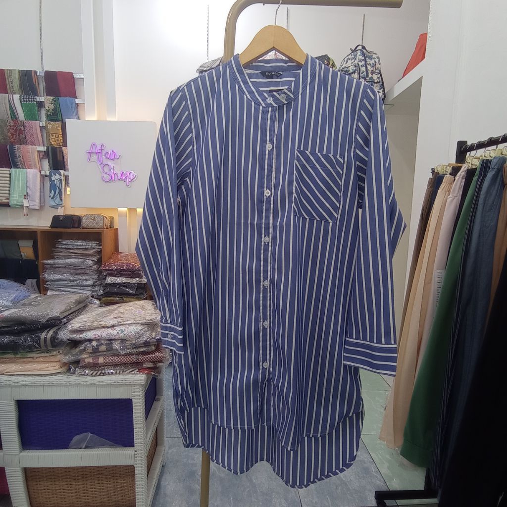 Kemeja Tunik Katun Nurama Motif Salur