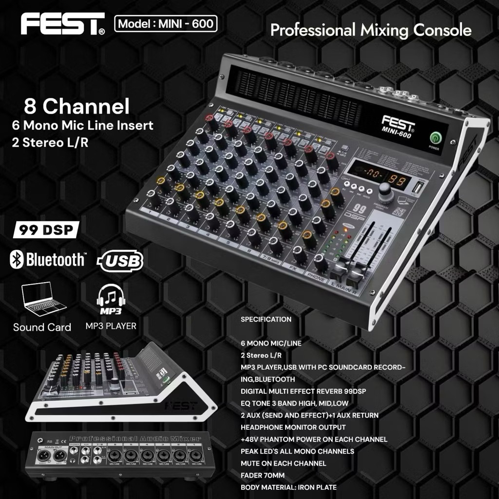 Mixer Fest Mini 600 Original 8 Channel Bluetooth
