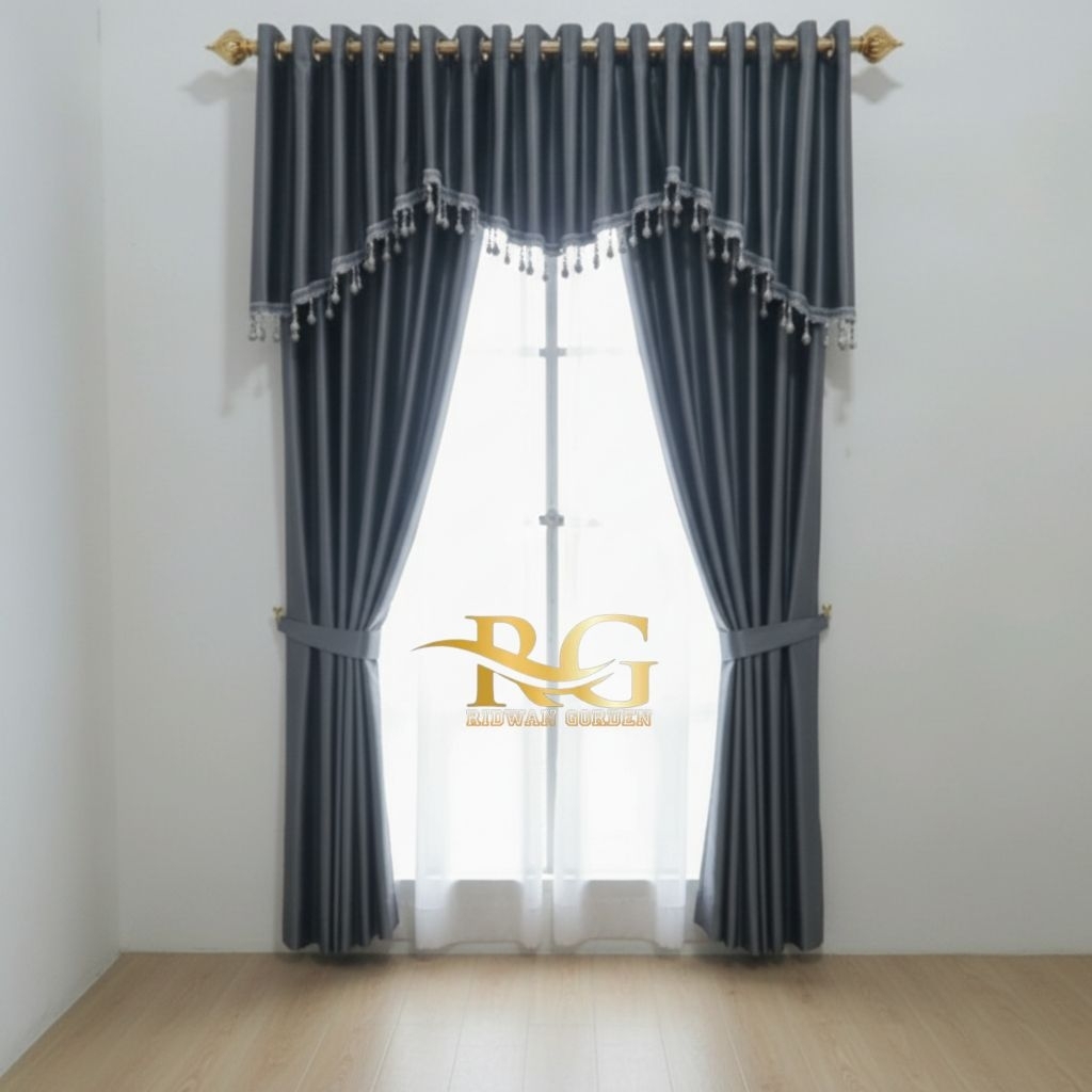 Gorden Blackout Polos Premium 1 Set | Hordeng Poni Pisah Rumbai Tirai Jendela Ruang Tamu Mewah