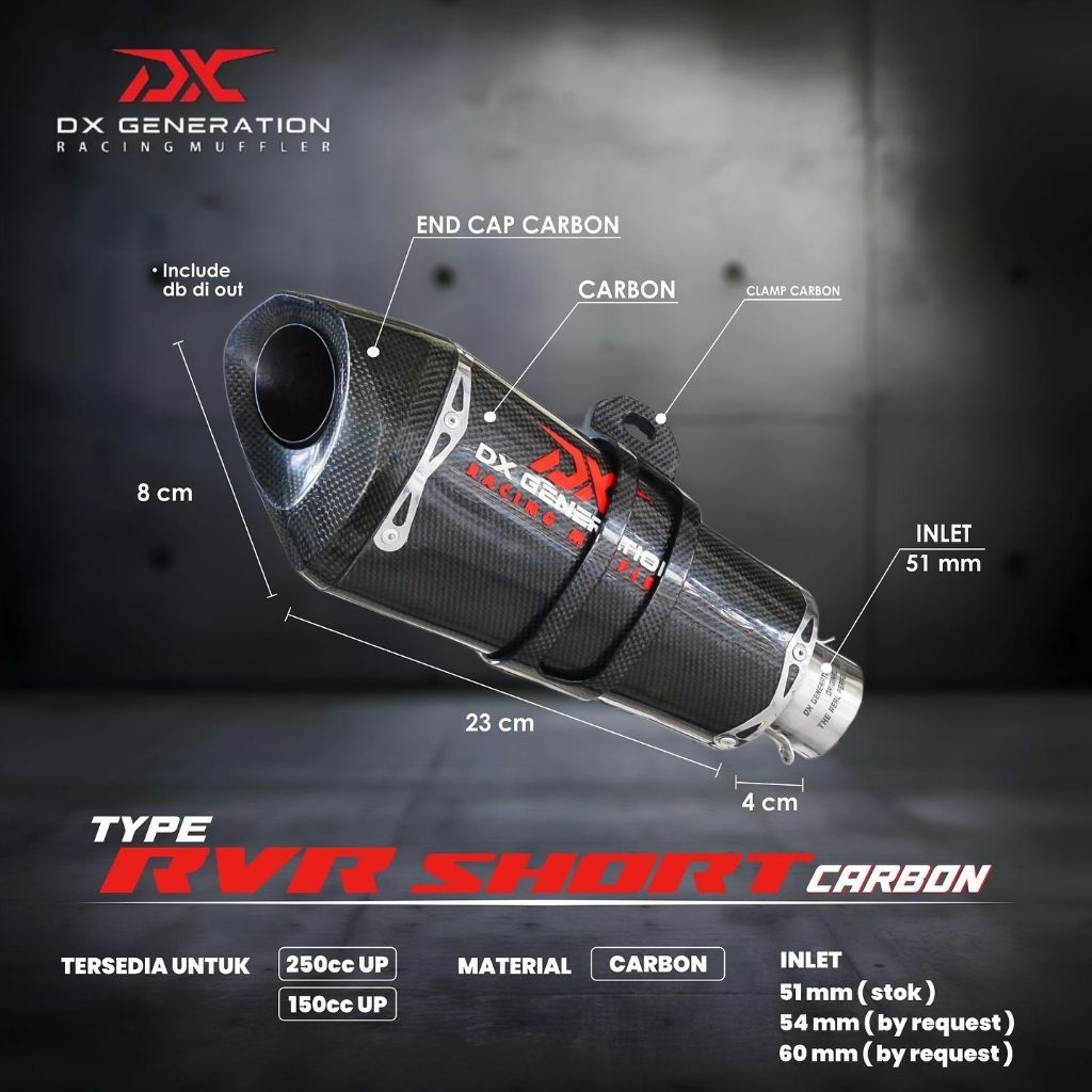 Knalpot ORIGINAL DX RvR Short Carbon (FULL SYSTEM) R25, MT25, CBR 250R, CBR 250RR, Ninja 250 Karbu, 