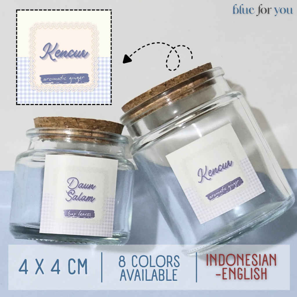[ID/EN] Stiker Label Botol Bumbu Aesthetic Gingham (4x4 cm) | Blue for You by Pretty & Prim