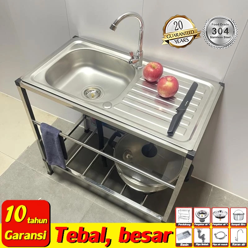 304 Wastafel cuci piring Portable Stainless 75*40*75cm Kitchen Sink Cuci Piring Wastafel Bak Cuci Pi