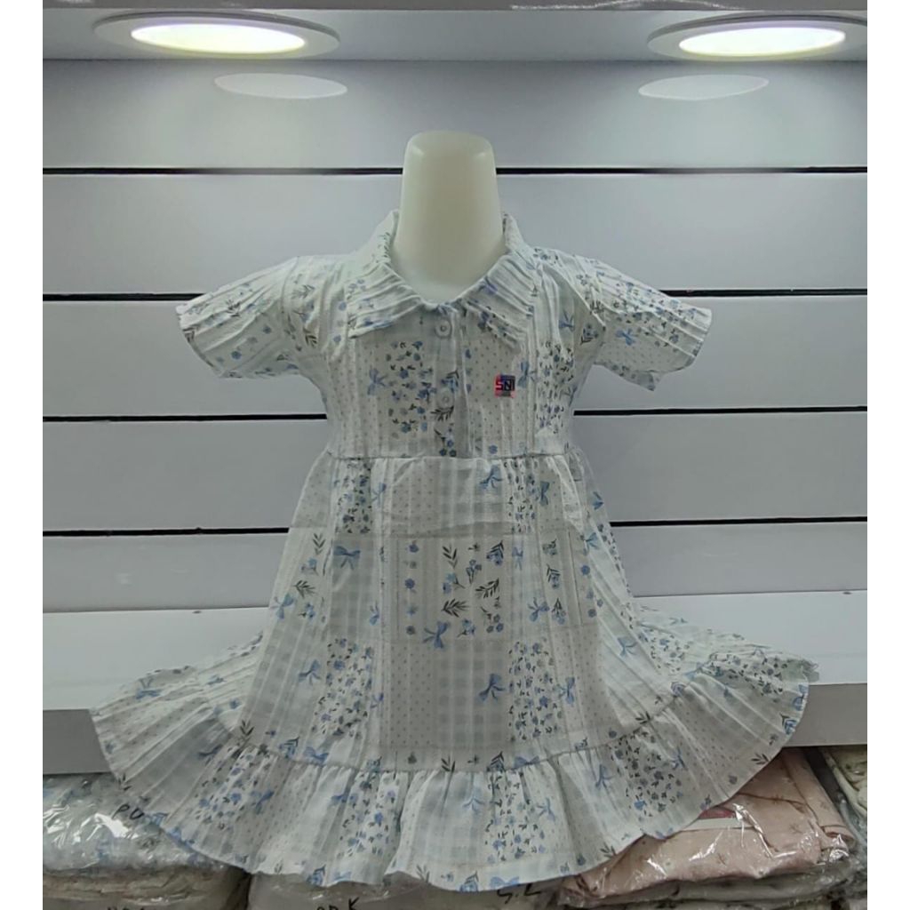 Baju Anak Perempuan Babydoll Motif Bunga Garis Lurus