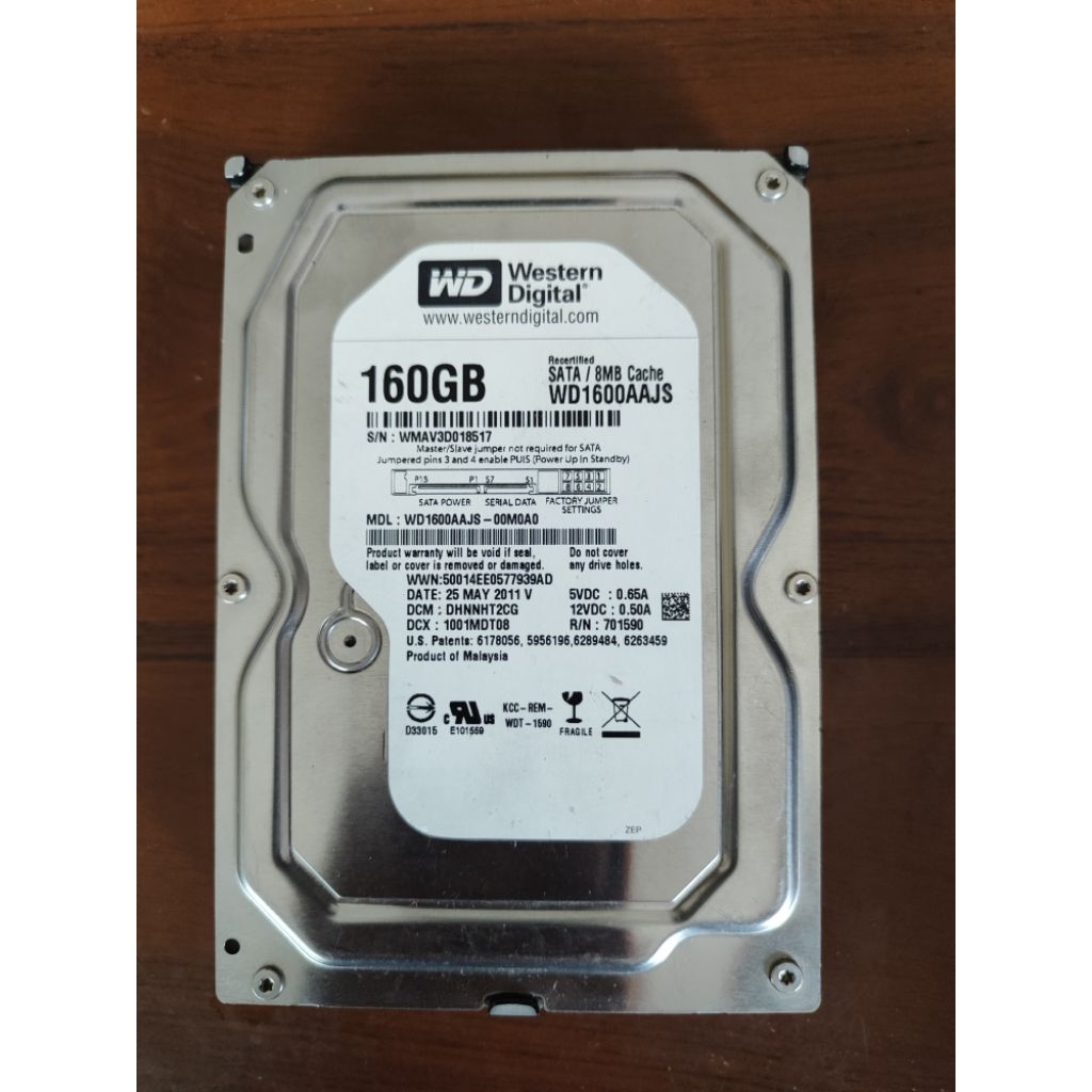 HARDDISK PC 3,5 WD BLACK 160 GB SATA KONDISI NORMAL