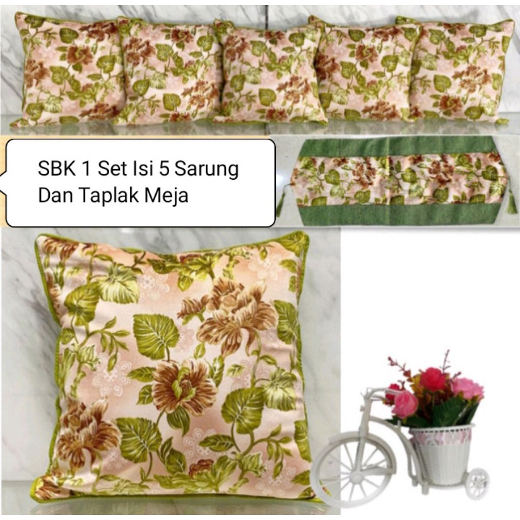 1 Set Sarung Bantal Kursi Isi 5 Sarung Dan 1 Taplak Meja UK 40x40