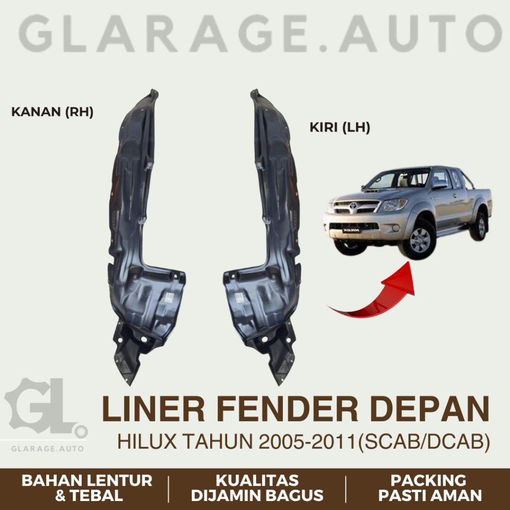 EMGI LINER FENDER DEPAN HILUX SINGLE CABIN / DOUBLE CABIN SCAB / DCAB TAHUN 2005 2006 2007 2008 2009
