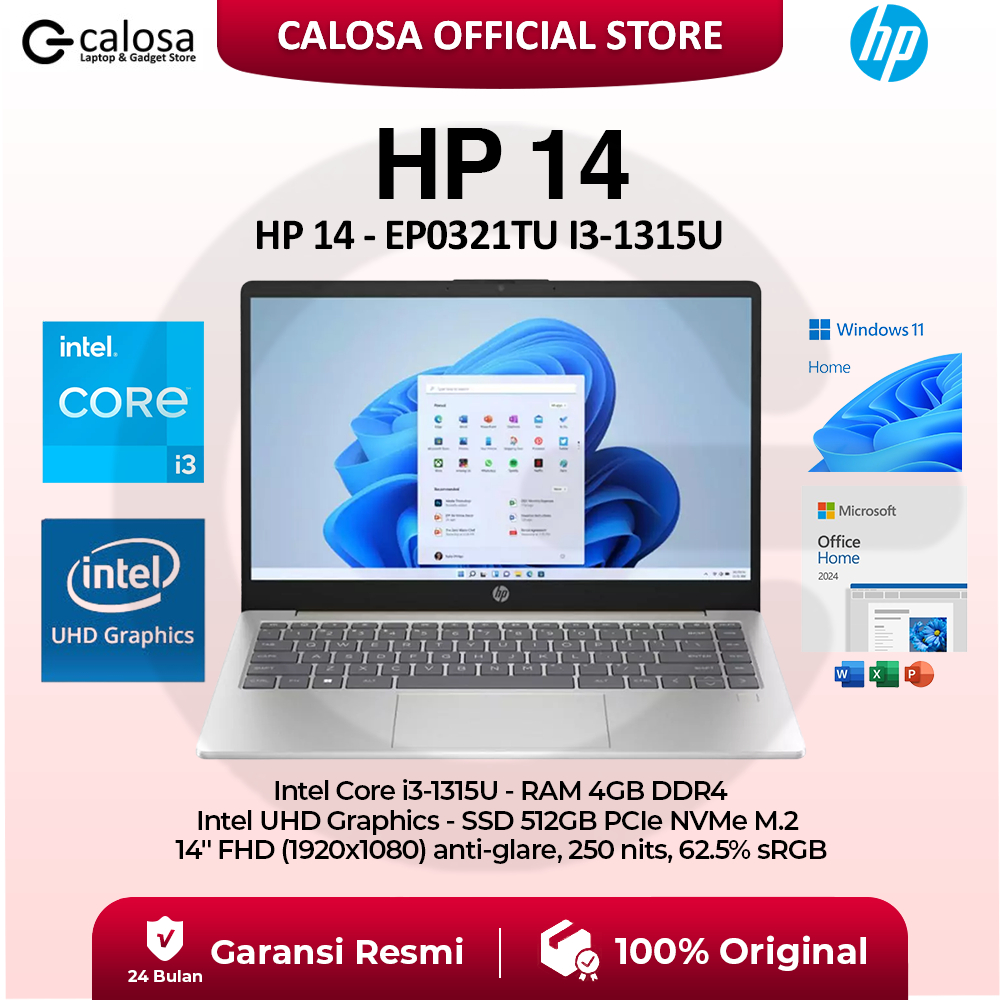 HP Laptop 14 - ep0321TU Core i3-1315U 4GB 512GB SSD 14" FHD Windows 11 Home+OHS 2024 Silver Laptop B