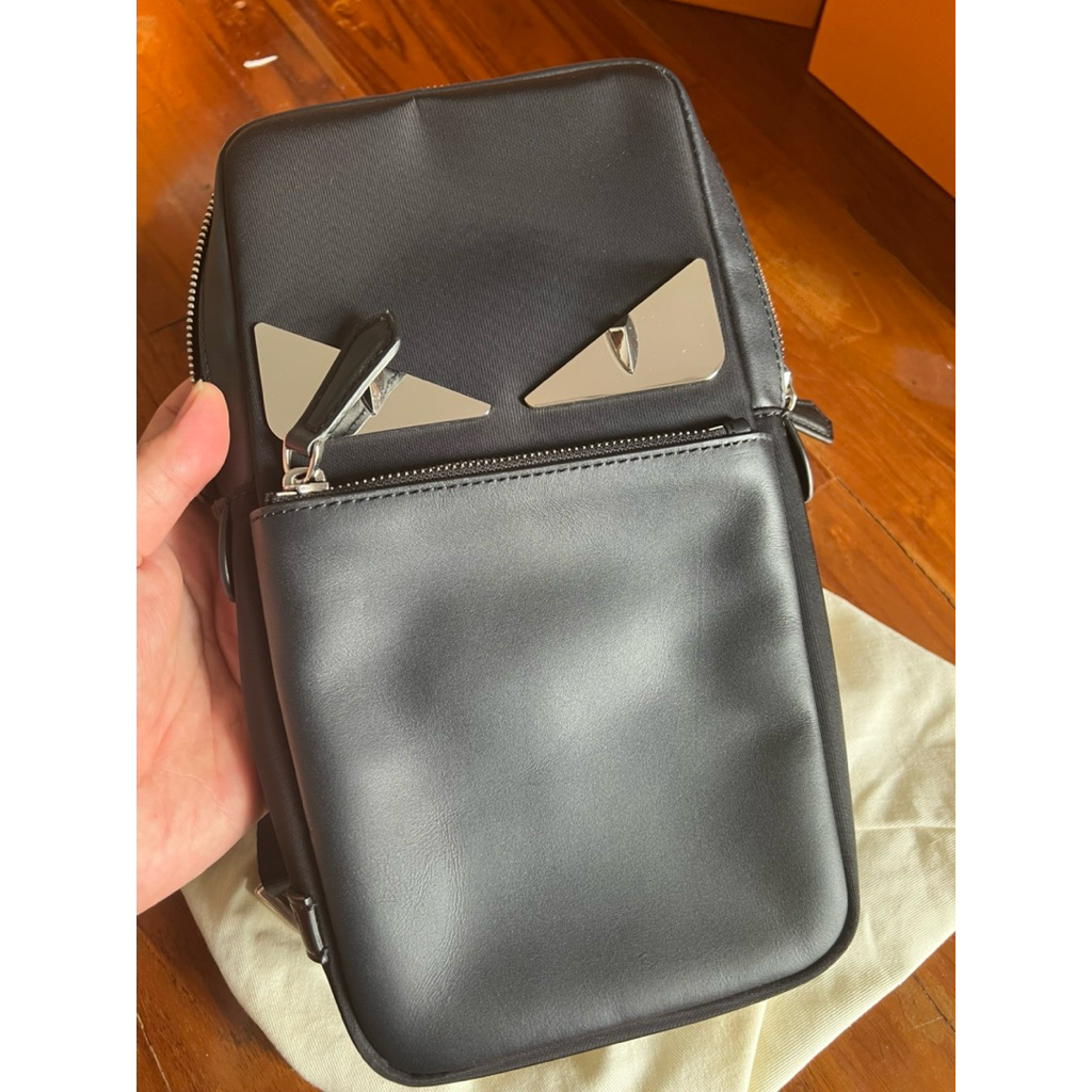 Fendi Monster bug eye crossbody bag in black nylon and leather